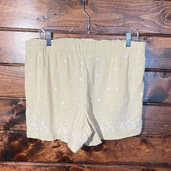 LOFT Drawstring Paperbag Waist Linen Shorts Embroidered Palm Trees & Giraffes - Picture 14 of 14